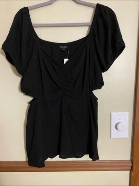 torrid Black Ruched Scoop-Neck Peasant Blouse